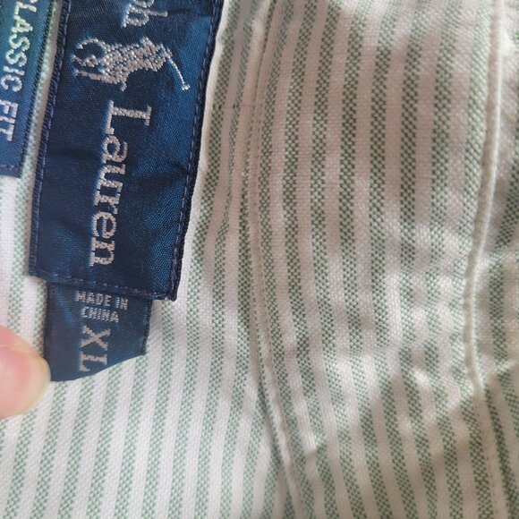 Ralph Lauren Classic Fit Green & White Striped Button-Down Shirt XL - Picture 4 of 7